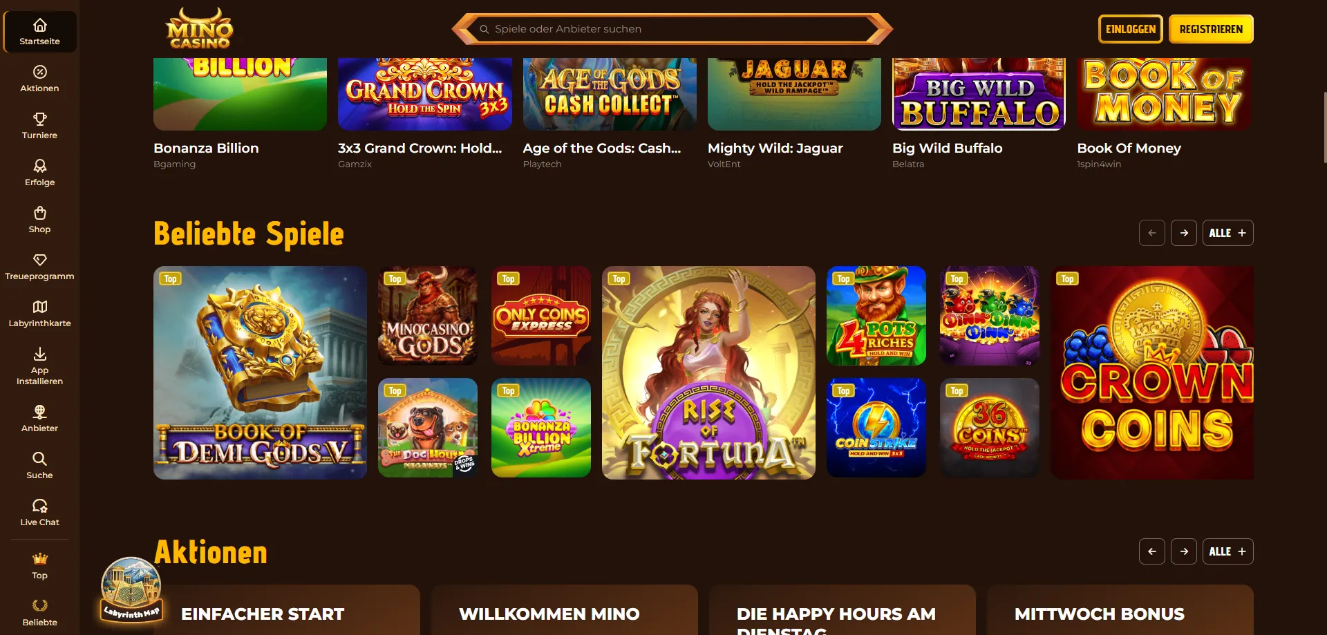 Mino Casino Spielbibliothek Slots und Tischspiele Österreich