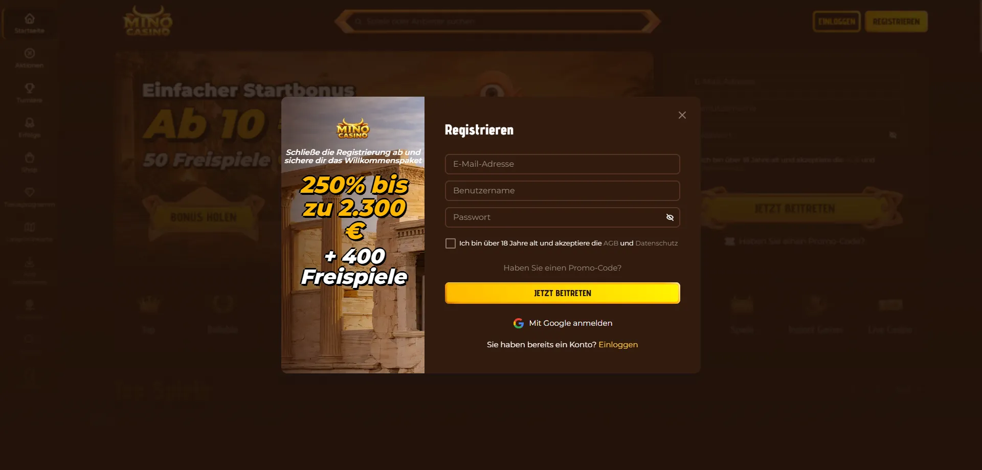 Mino Casino Registrierung Schritt für Schritt für AT-Spieler